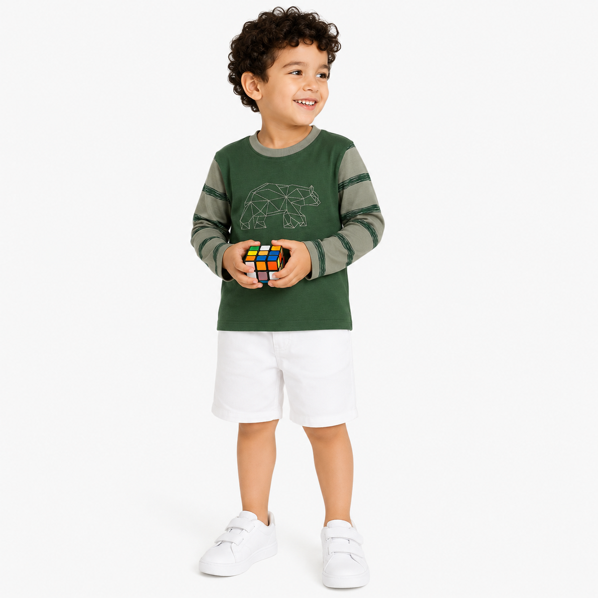 Boys Green And Olive Cotton T Shirt Casual Wear