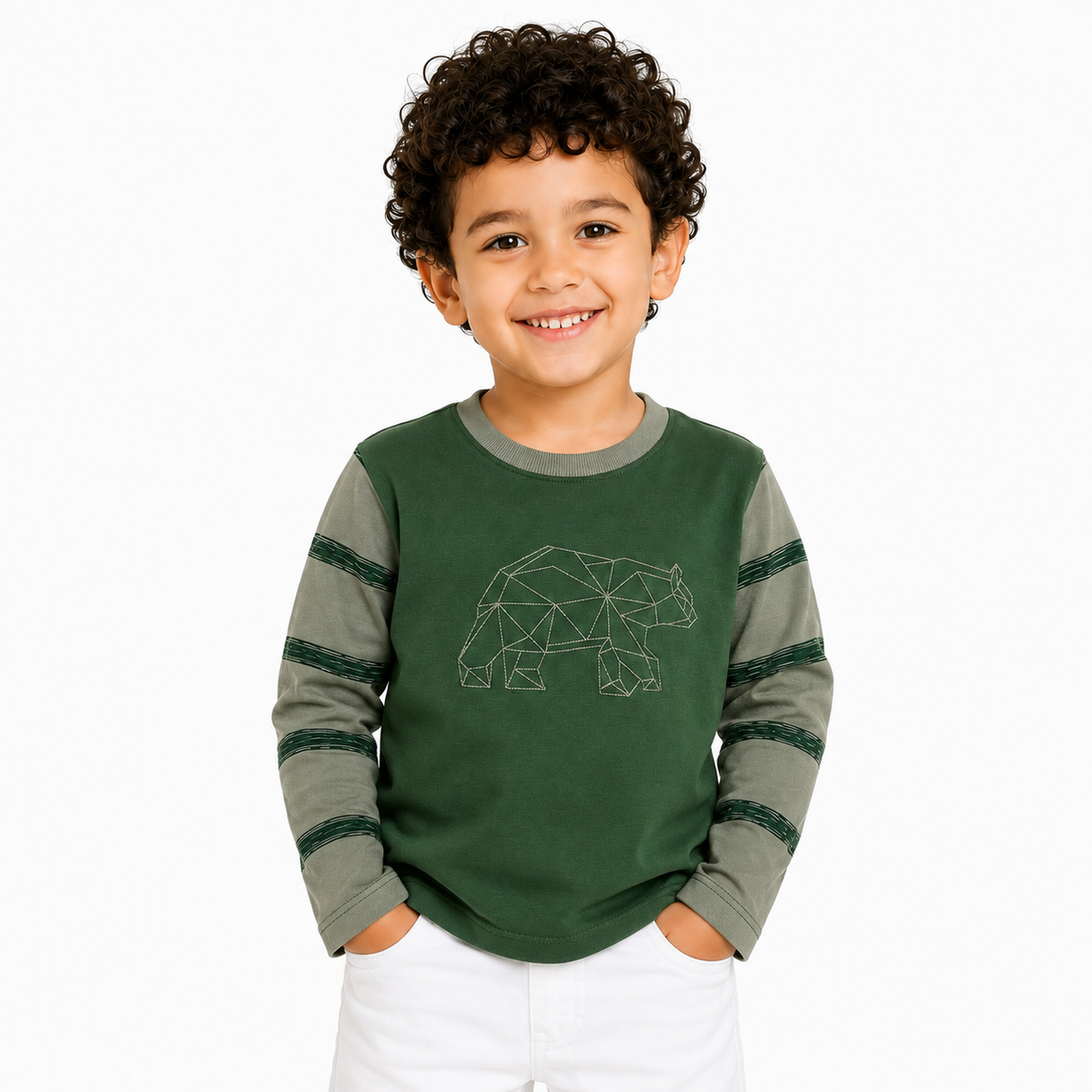 Boys Green And Olive Cotton T Shirt Casual Wear
