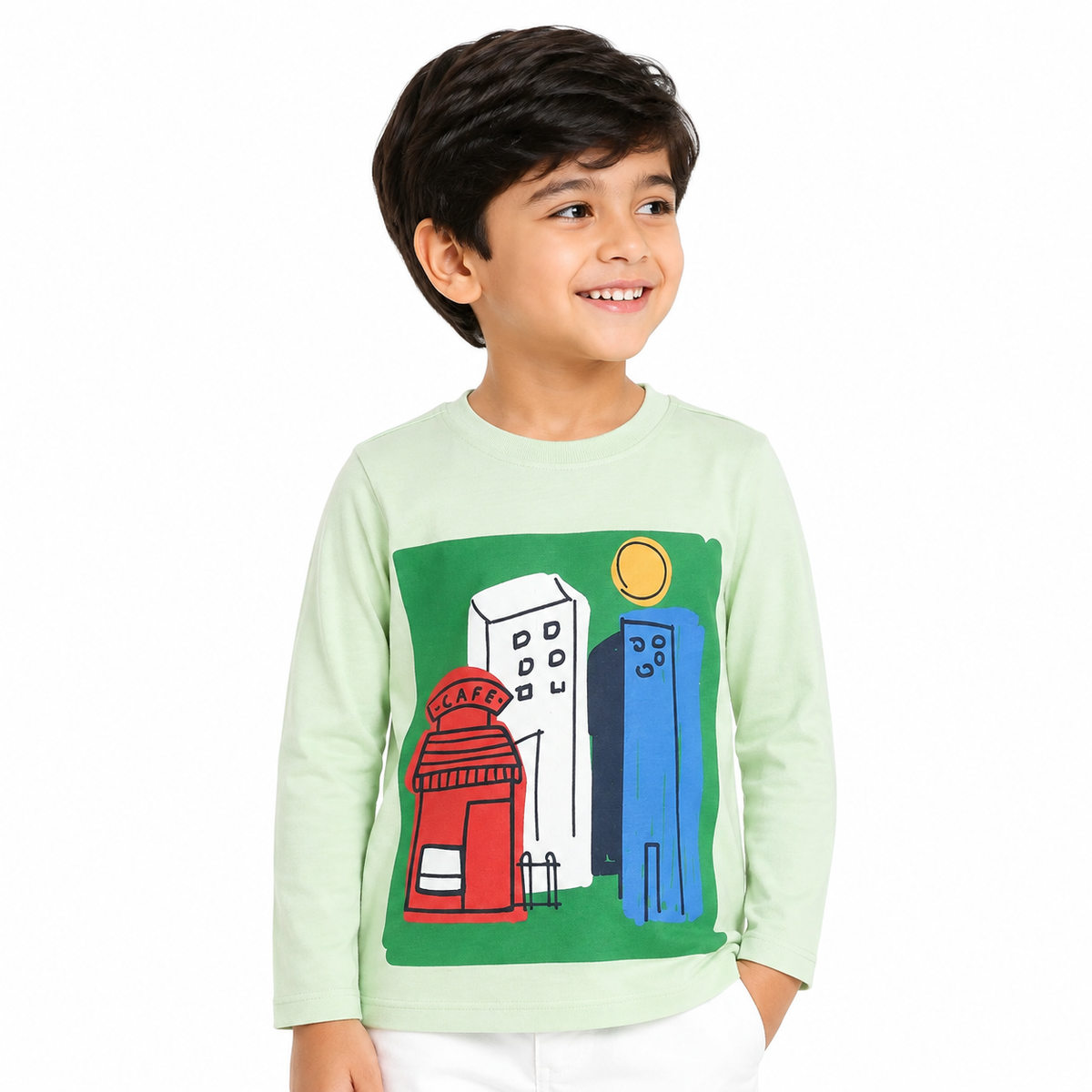 Boys Green Cotton T Shirt Casual Wear