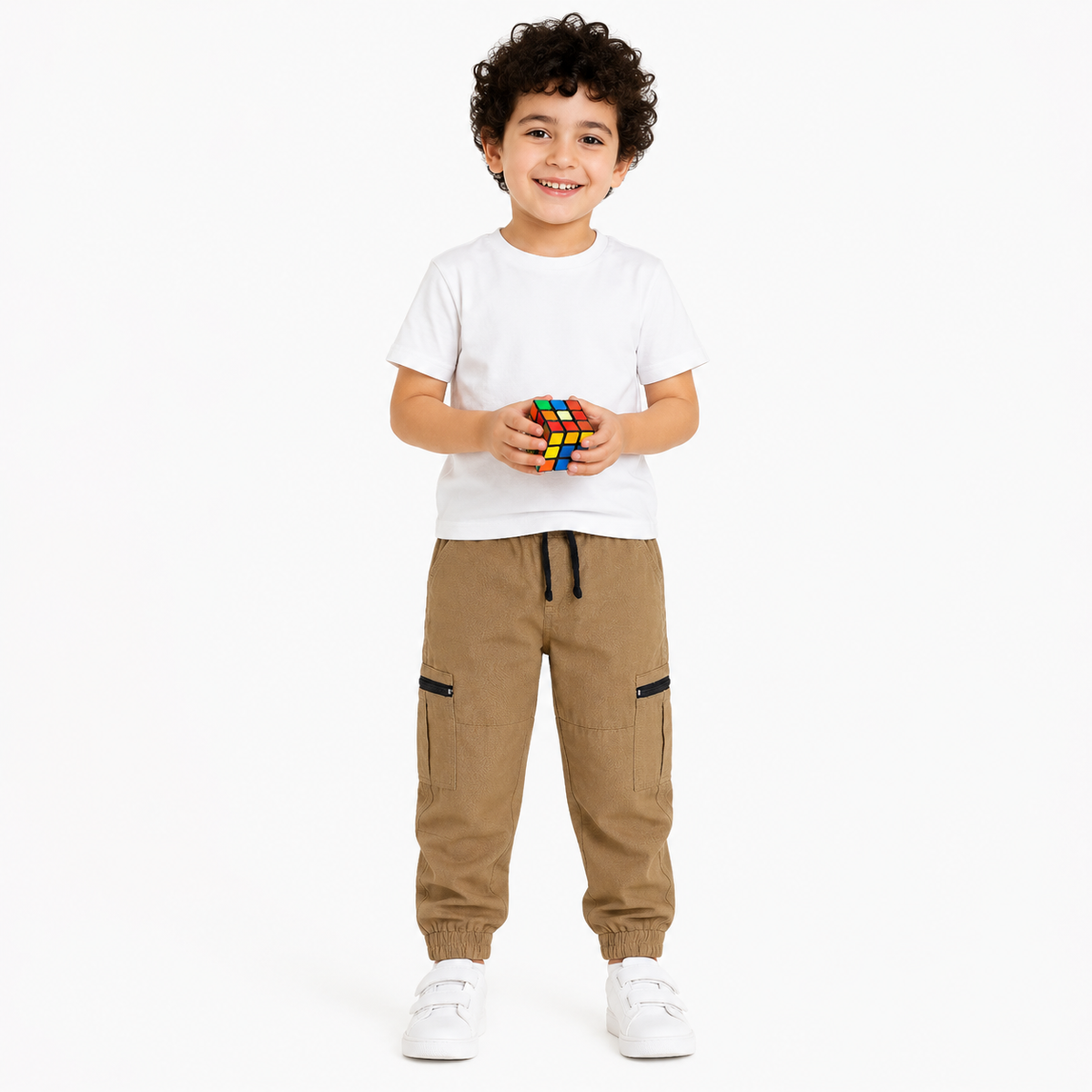 Boys Beige Cotton Woven Pant Casual Wear