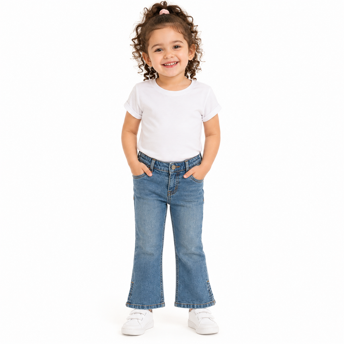 Girls Blue And Multicolor Denim Denim Pant Casual Wear