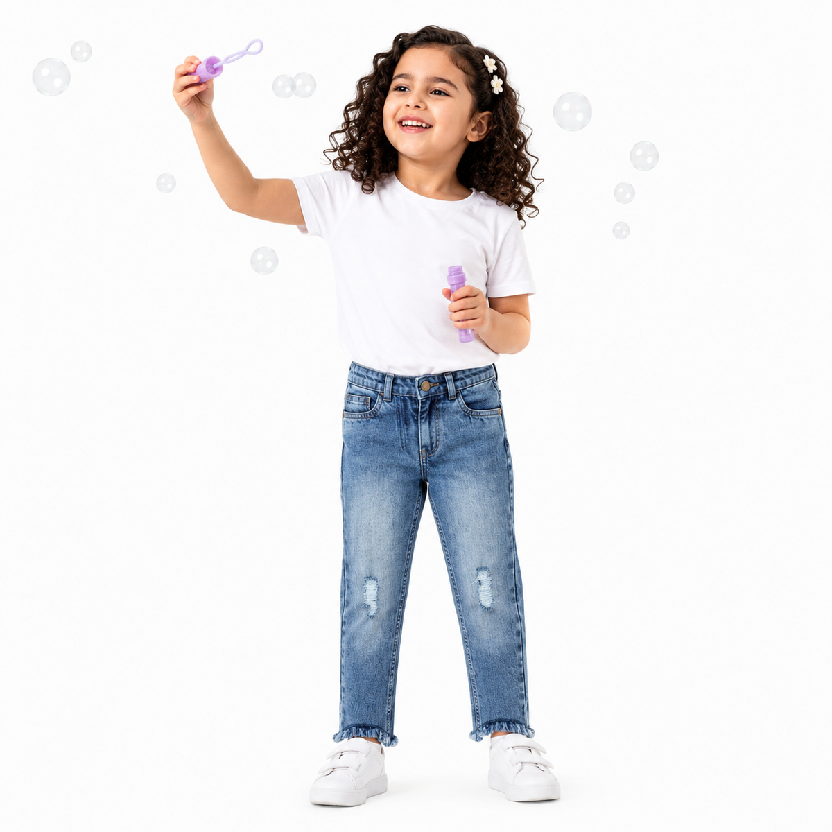Girls Blue Denim Denim Pant Casual Wear