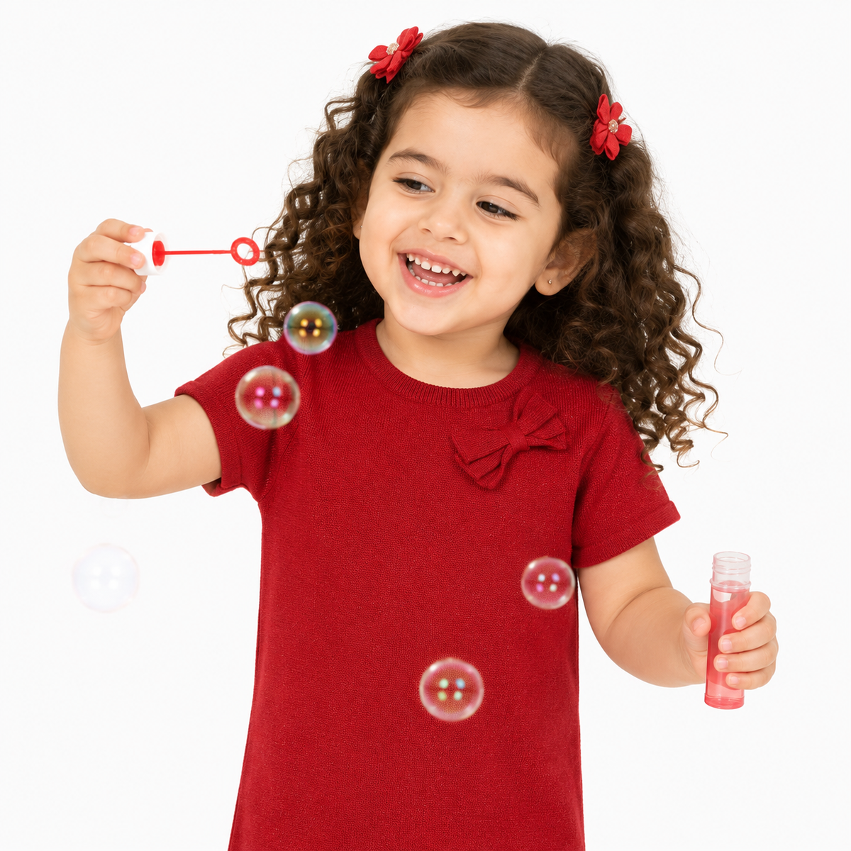 Girls Red Cotton Dress Casual Wear