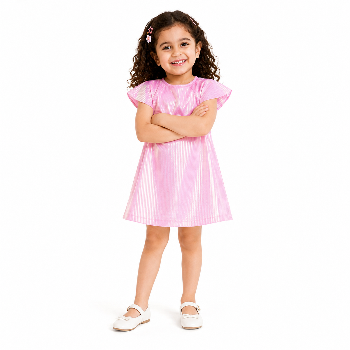 Girls Multicolor Cotton Dress Casual Wear