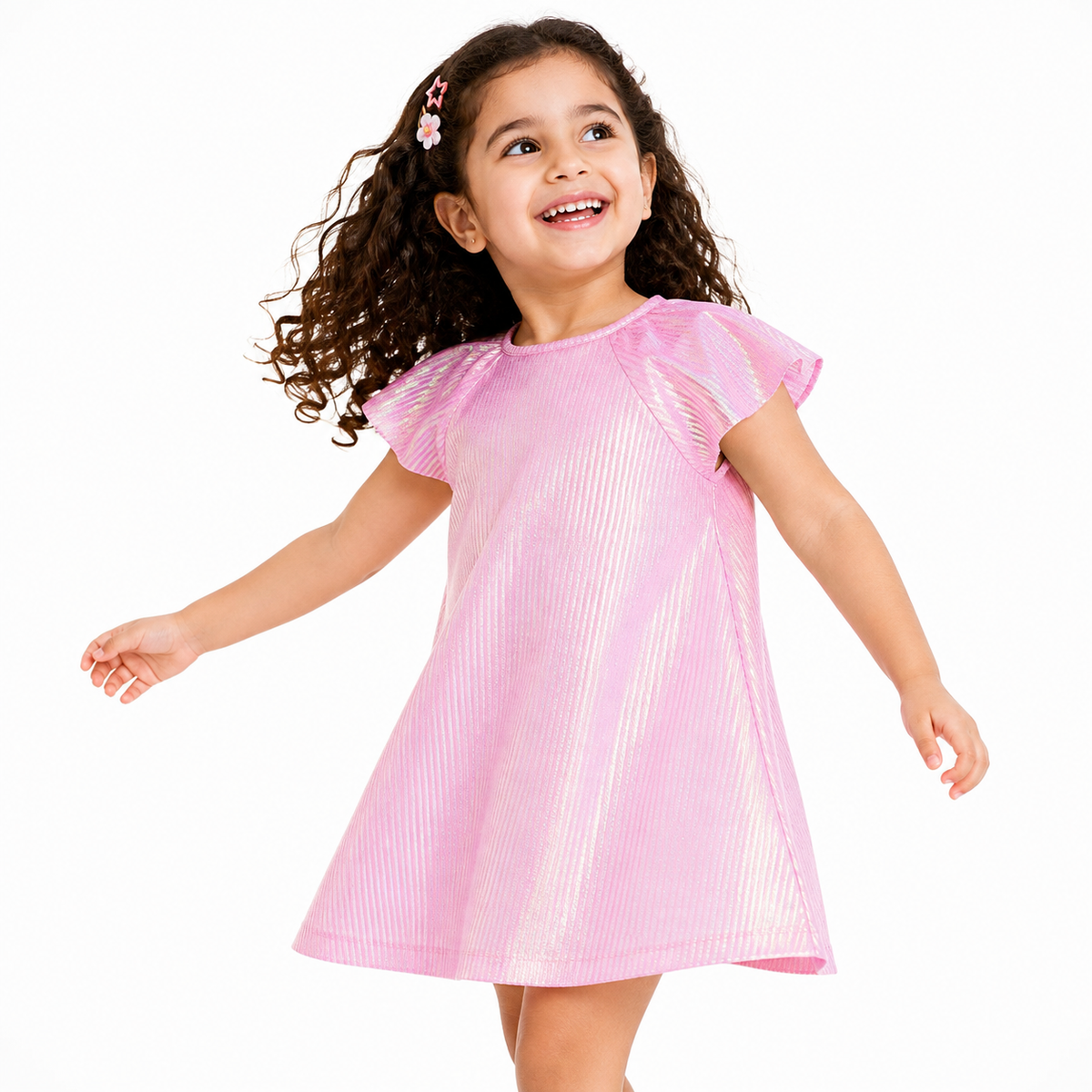 Girls Multicolor Cotton Dress Casual Wear