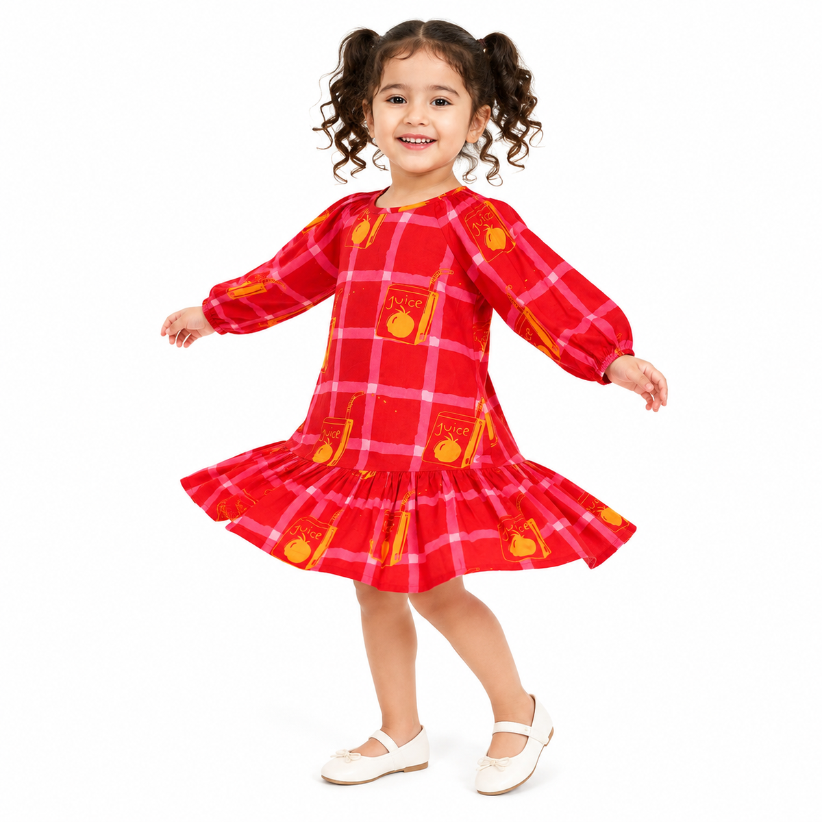 Girls Red Cotton Dress Casual Wear