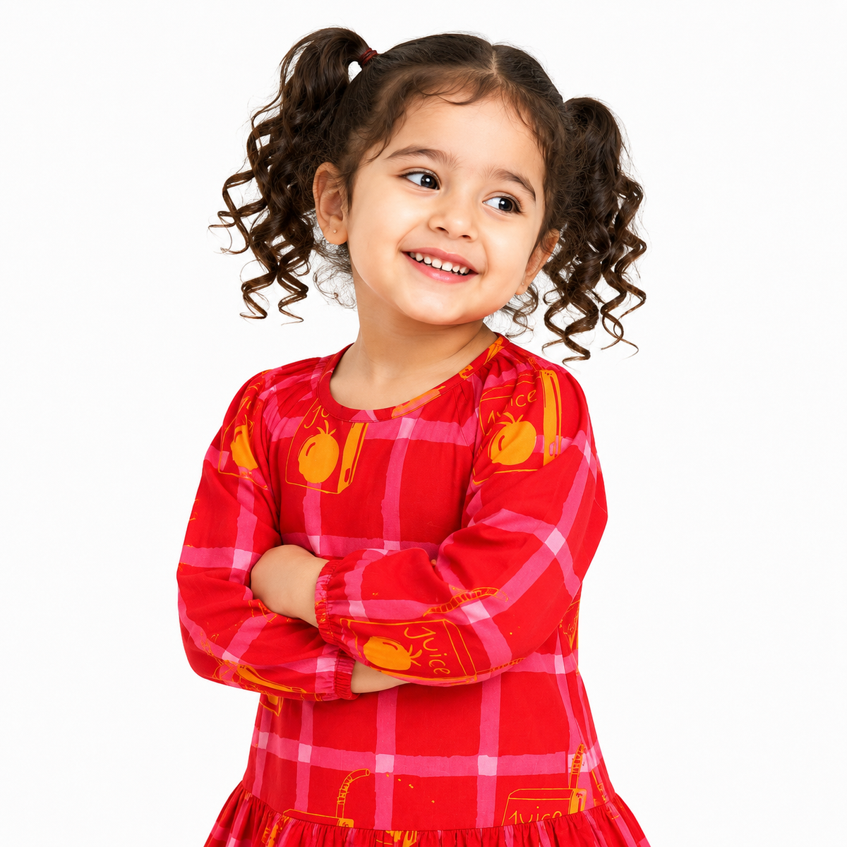 Girls Red Cotton Dress Casual Wear