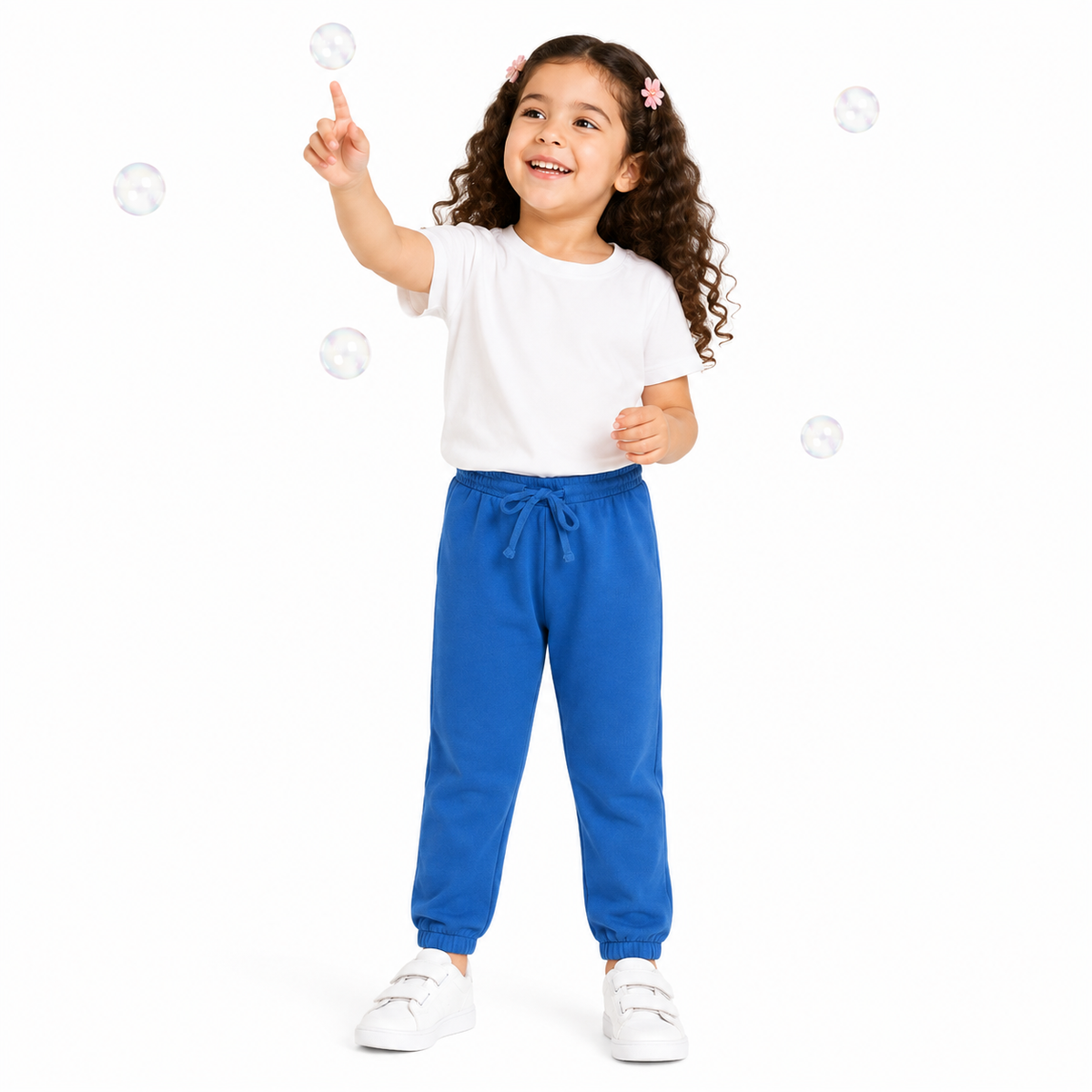 Boys Royal Blue Cotton Jogger Pants Drawstring Waist Regular Fit Casual Kids Joggers