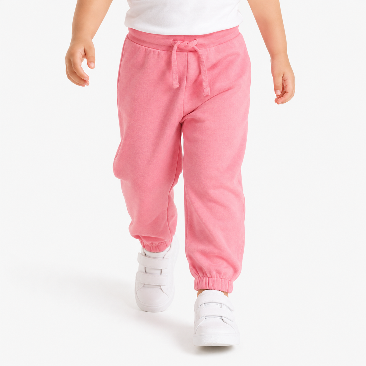 Girls Pink Cotton Jogger Pants Drawstring Waist Regular Fit Casual Kids Joggers