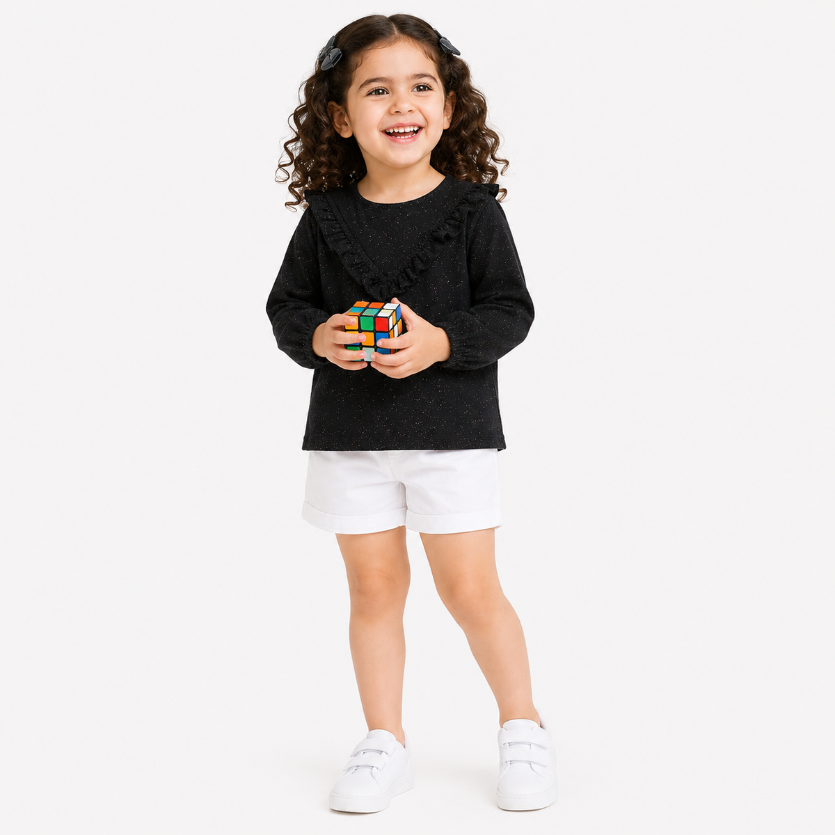 Girls Black Cotton Knit Top Casual Wear