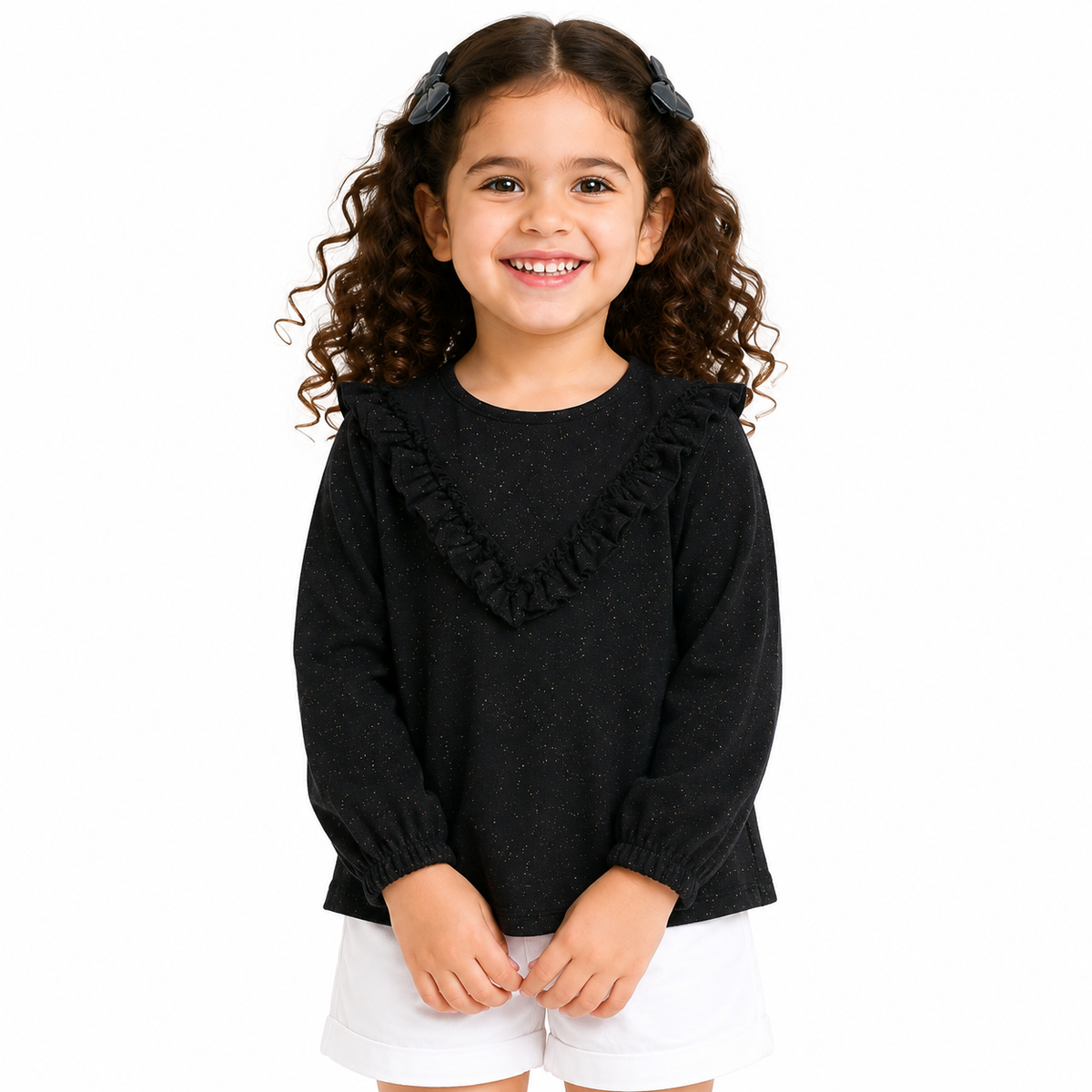 Girls Black Cotton Knit Top Casual Wear