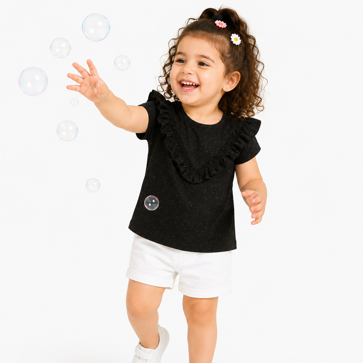 Girls Black Cotton Knit Top Casual Wear