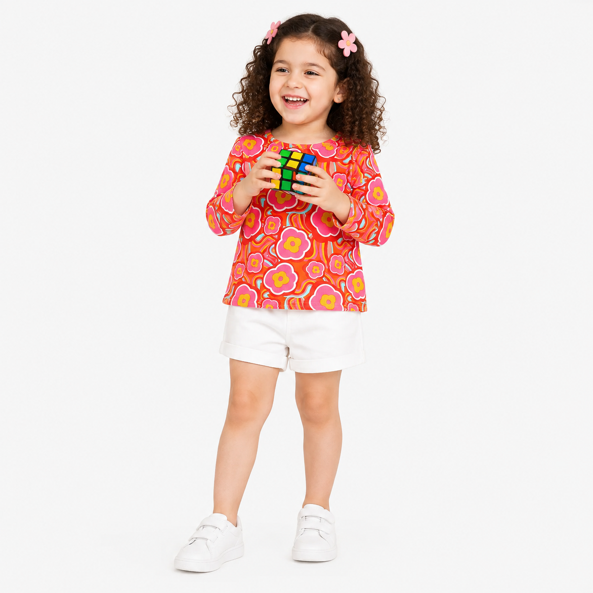 Girls Multicolor Cotton Knit Top Casual Wear