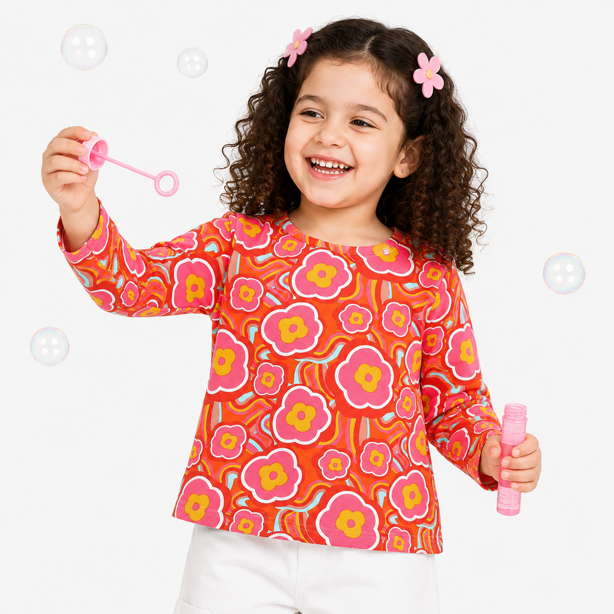Girls Multicolor Cotton Knit Top Casual Wear