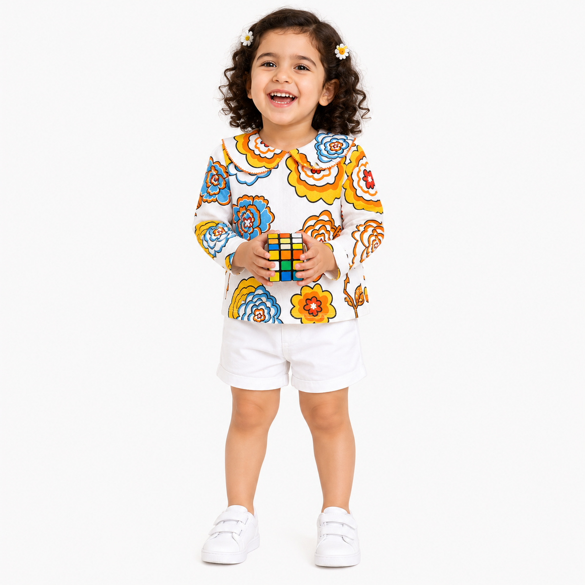 Girls Multicolor Cotton Knit Top Casual Wear