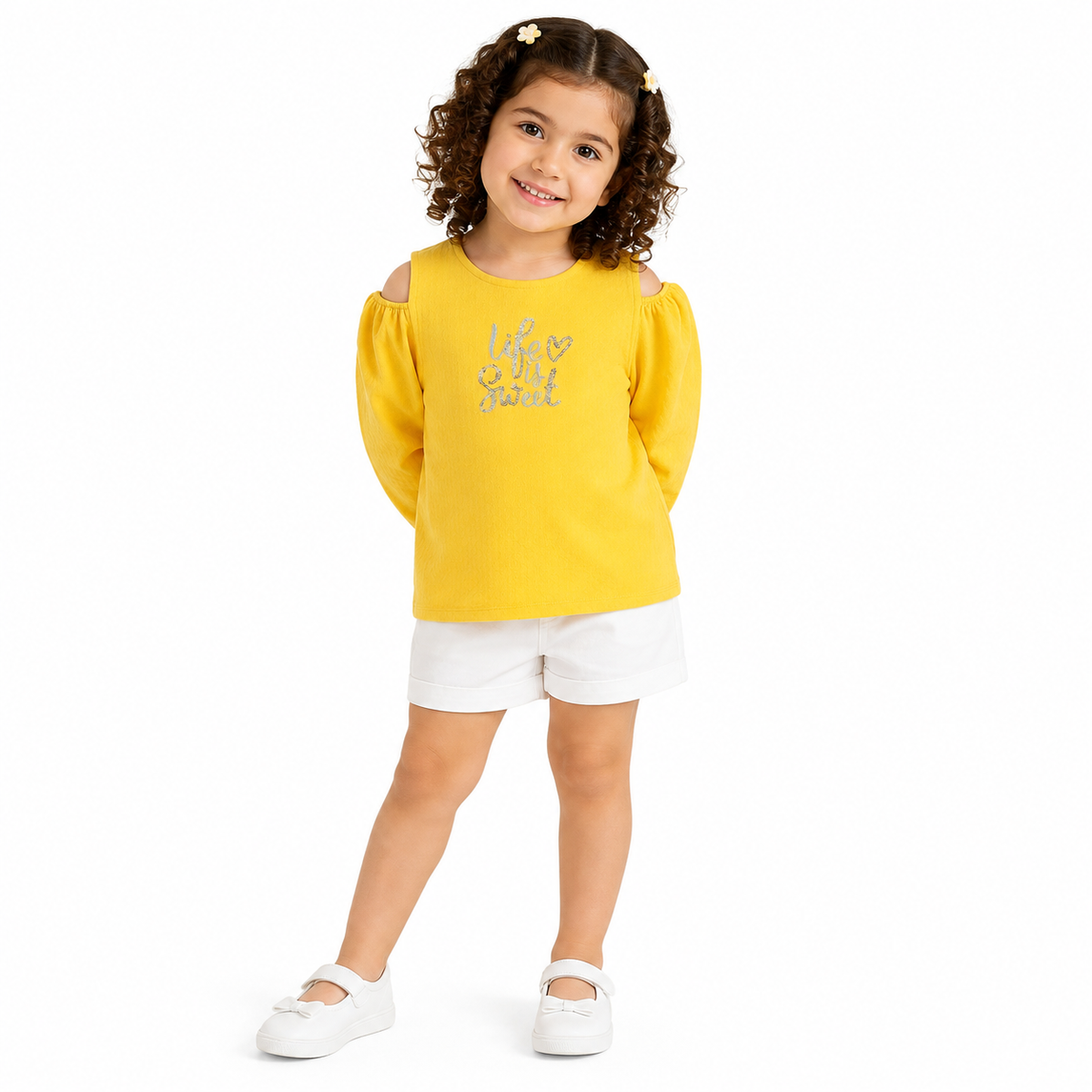 Girls Yellow Cotton Knit Top Casual Wear