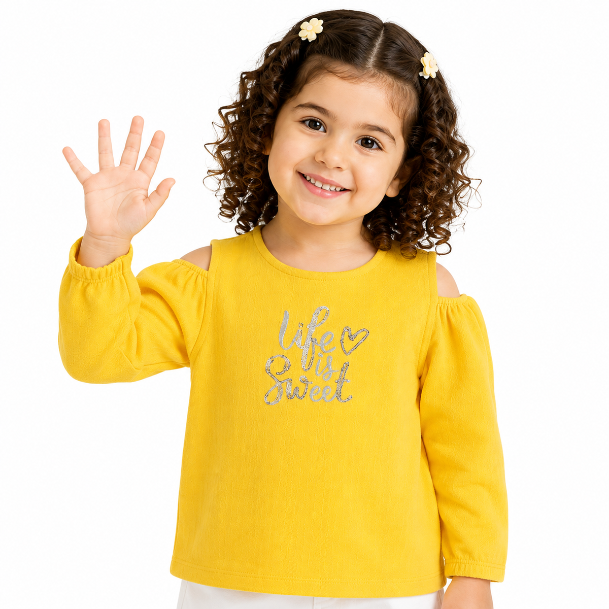 Girls Yellow Cotton Knit Top Casual Wear