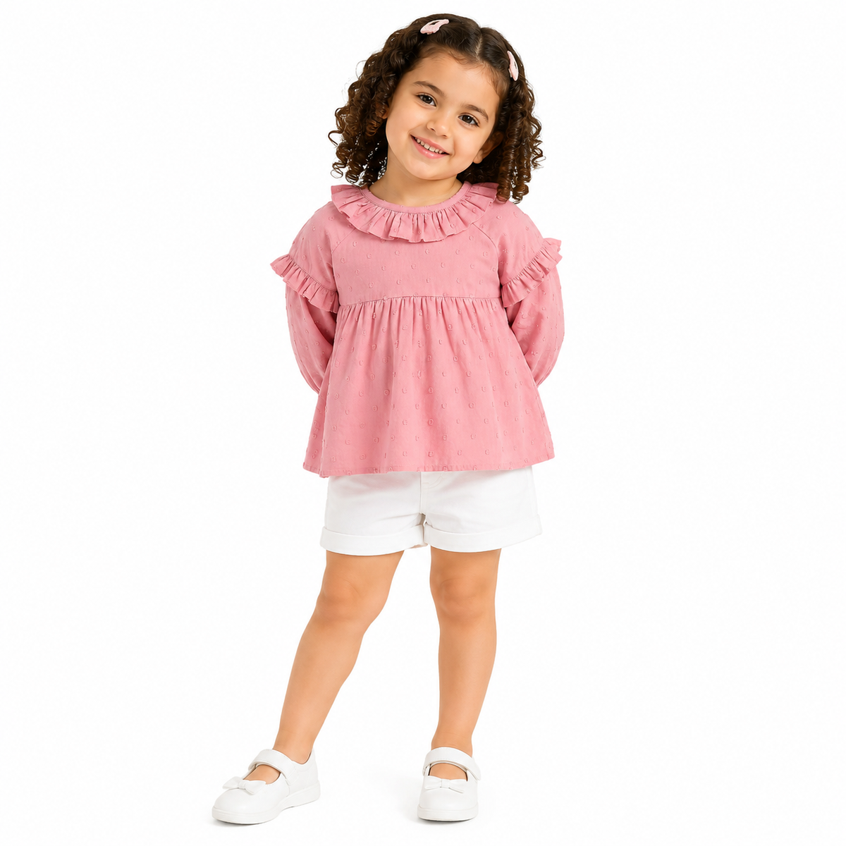 Girls Pink Cotton Woven Top Casual Wear