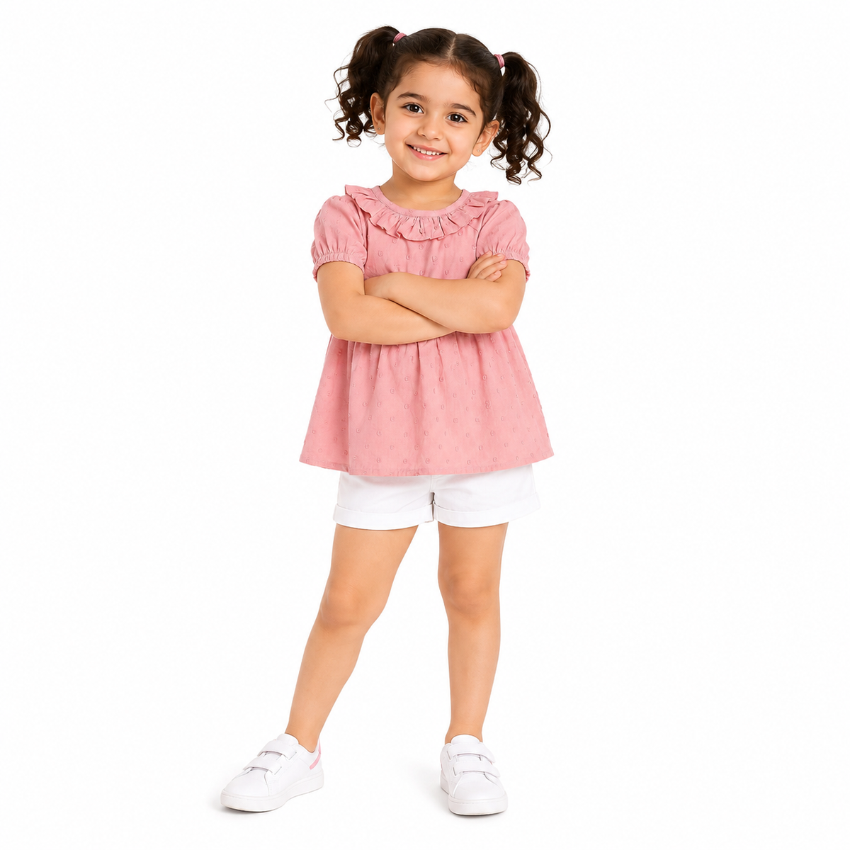 Girls Pink Cotton Woven Top Casual Wear