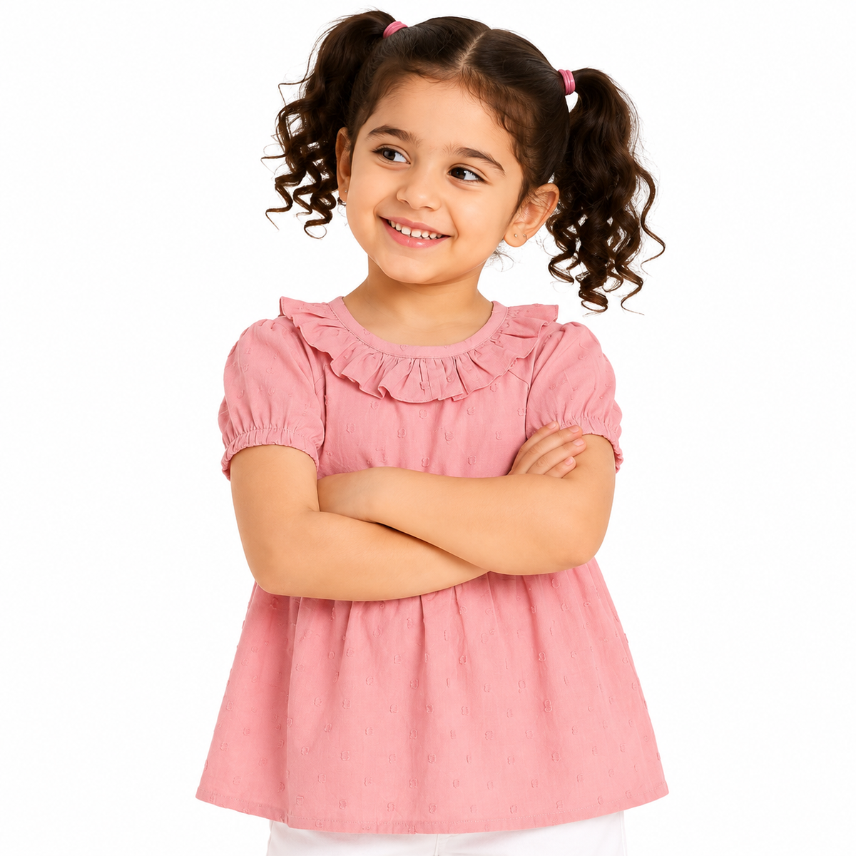 Girls Pink Cotton Woven Top Casual Wear