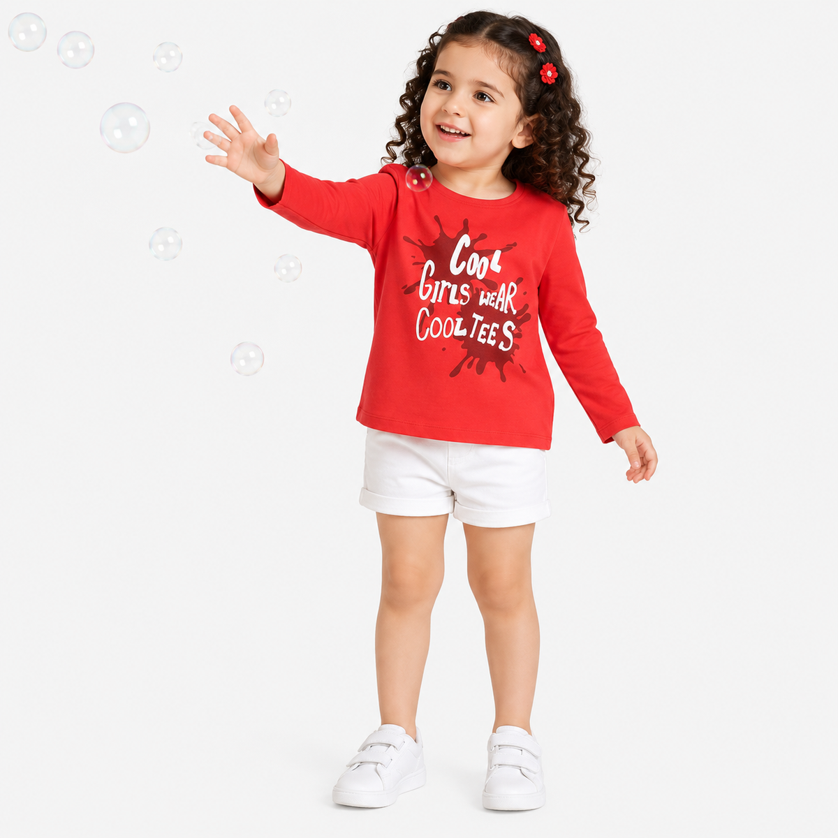 Girls Red Cotton T-Shirt Slogan Graphic Regular Fit Casual Kids T-Shirt