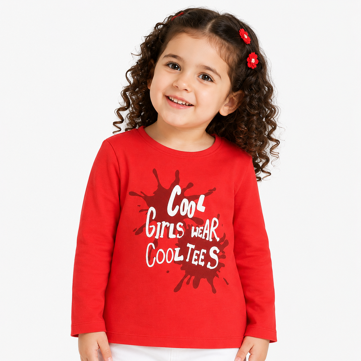 Girls Red Cotton T-Shirt Slogan Graphic Regular Fit Casual Kids T-Shirt