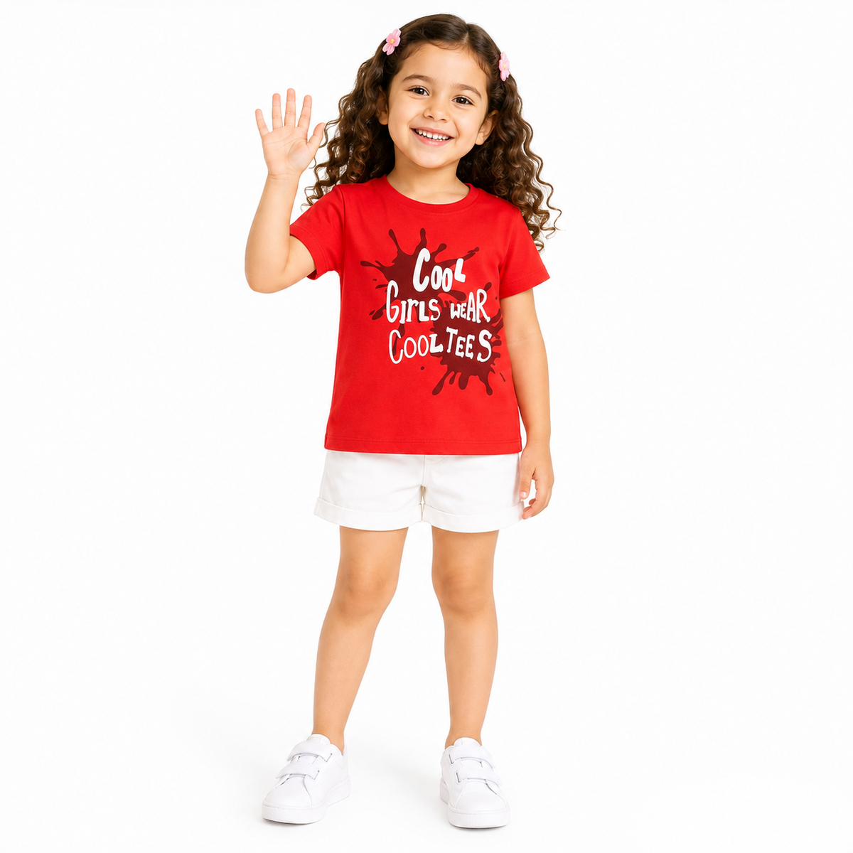 Girls Red Cotton T-Shirt Slogan Graphic Regular Fit Casual Kids T-Shirt