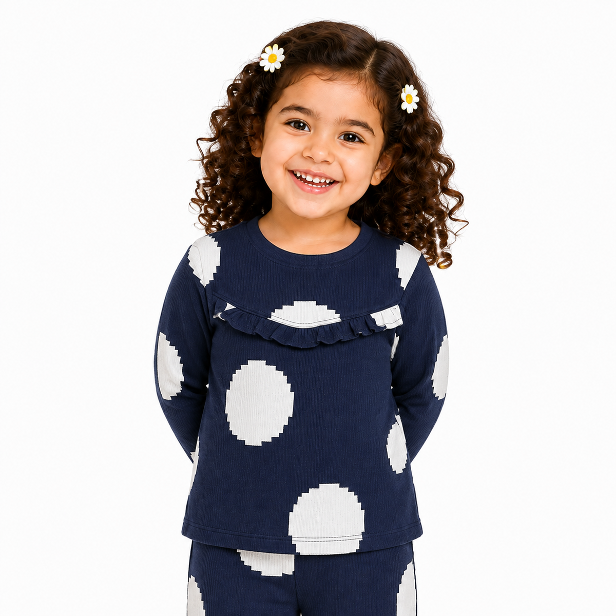 Girls Navy Cotton Top with Bottom Casual Wear