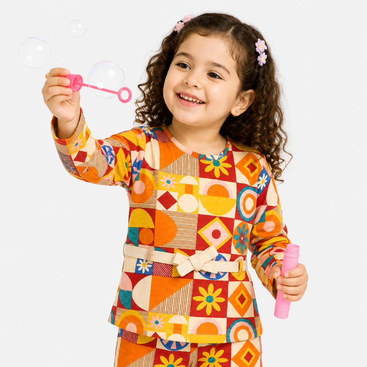 Girls Multicolor Cotton Top with Bottom Casual Wear