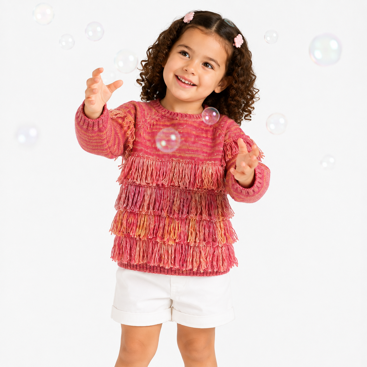 Baby Girls Pink and Orange Cotton Knitted Sweater Regular Fit Winter Wear