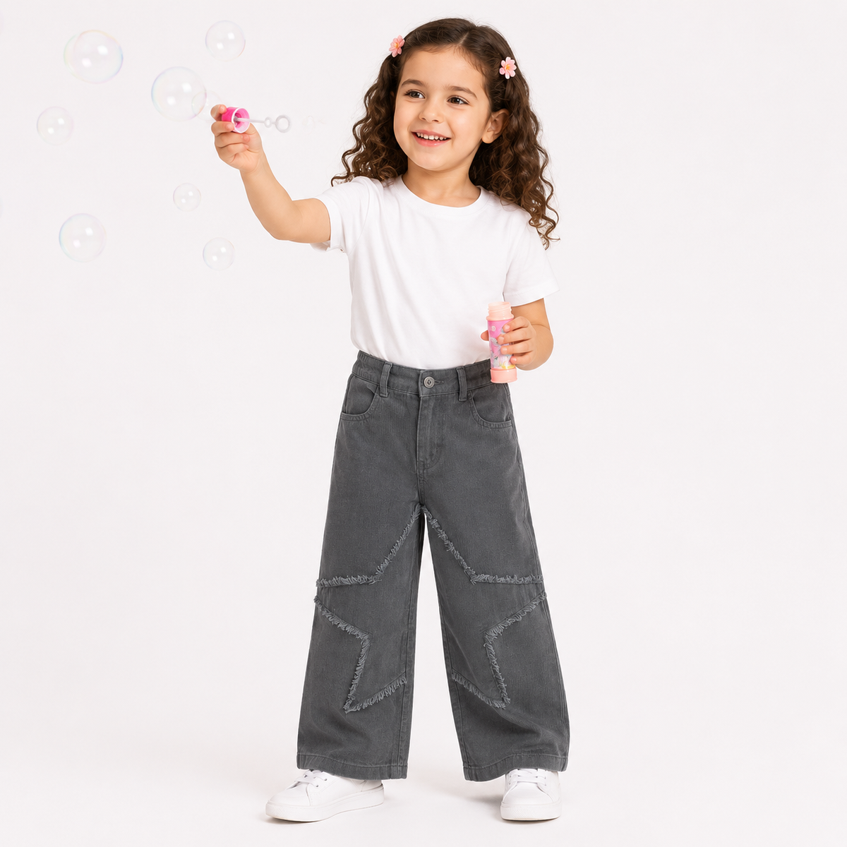 Girls Grey Cotton Woven Pant Casual Wear