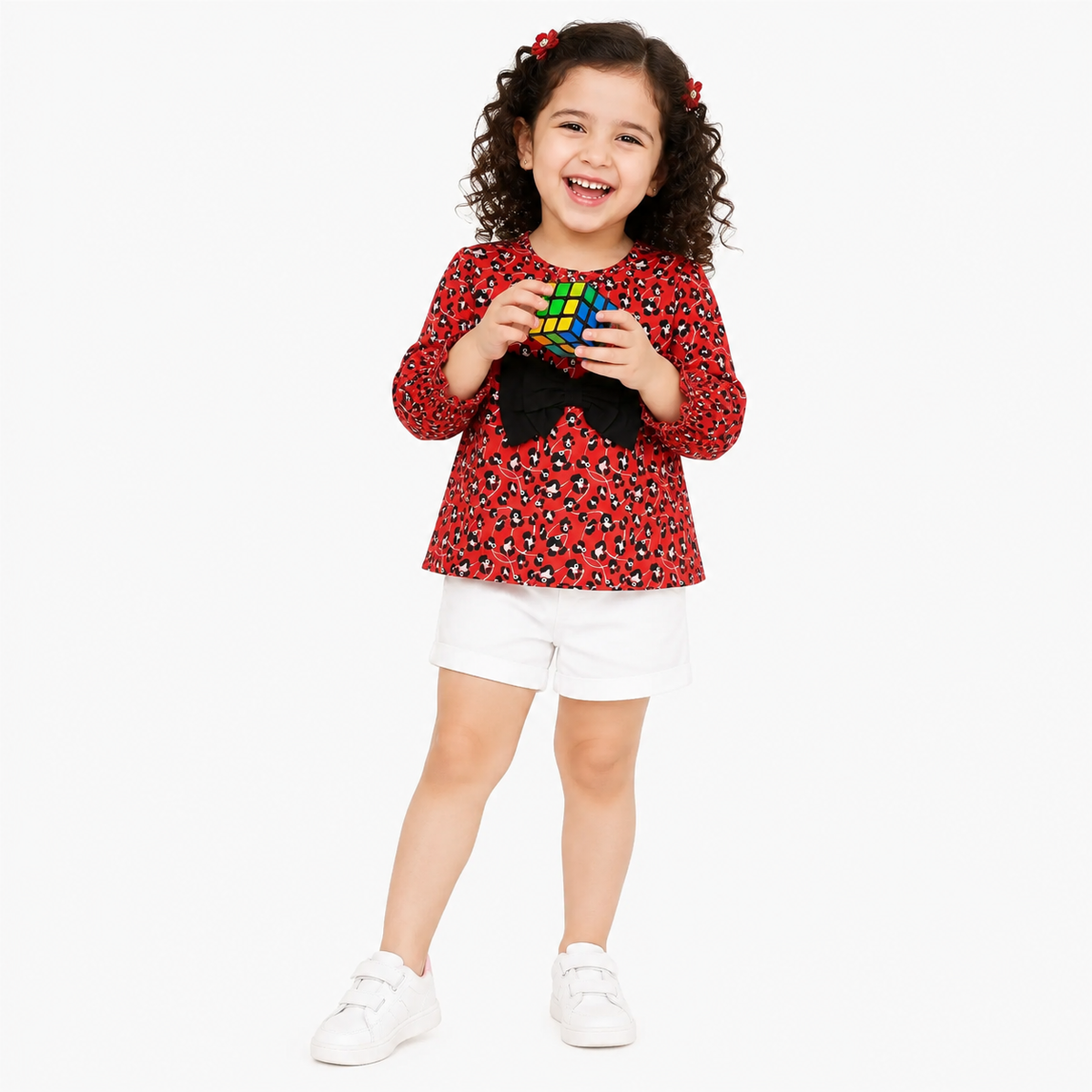 Girls Red Cotton Woven Top Casual Wear