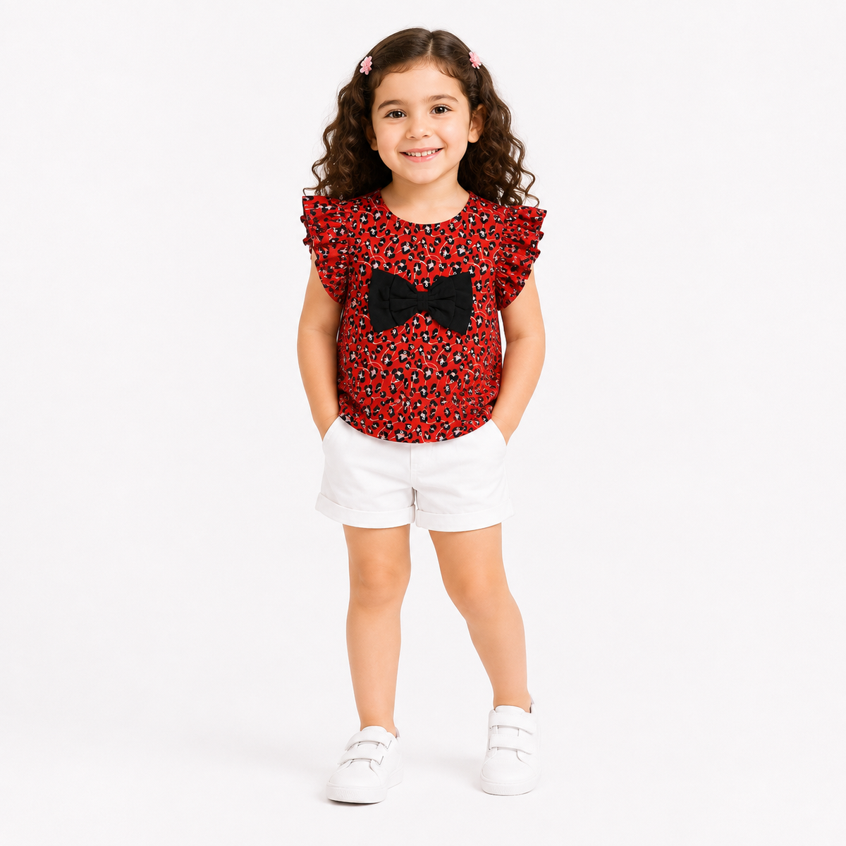Girls Red Cotton Woven Top Casual Wear