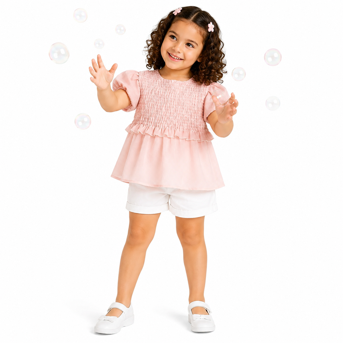 Girls Pink Cotton Woven Top Casual Wear