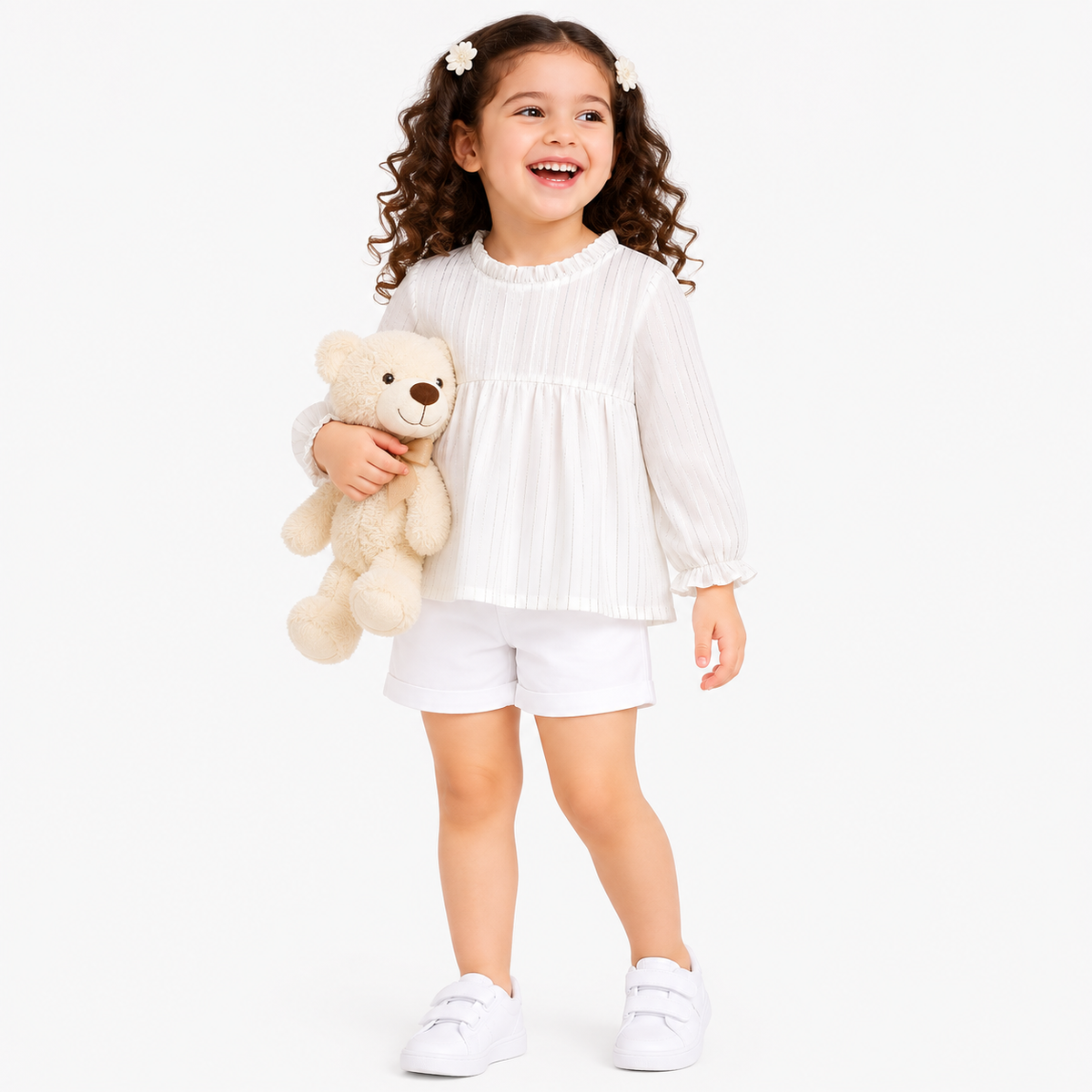 Girls White Cotton Woven Top Casual Wear