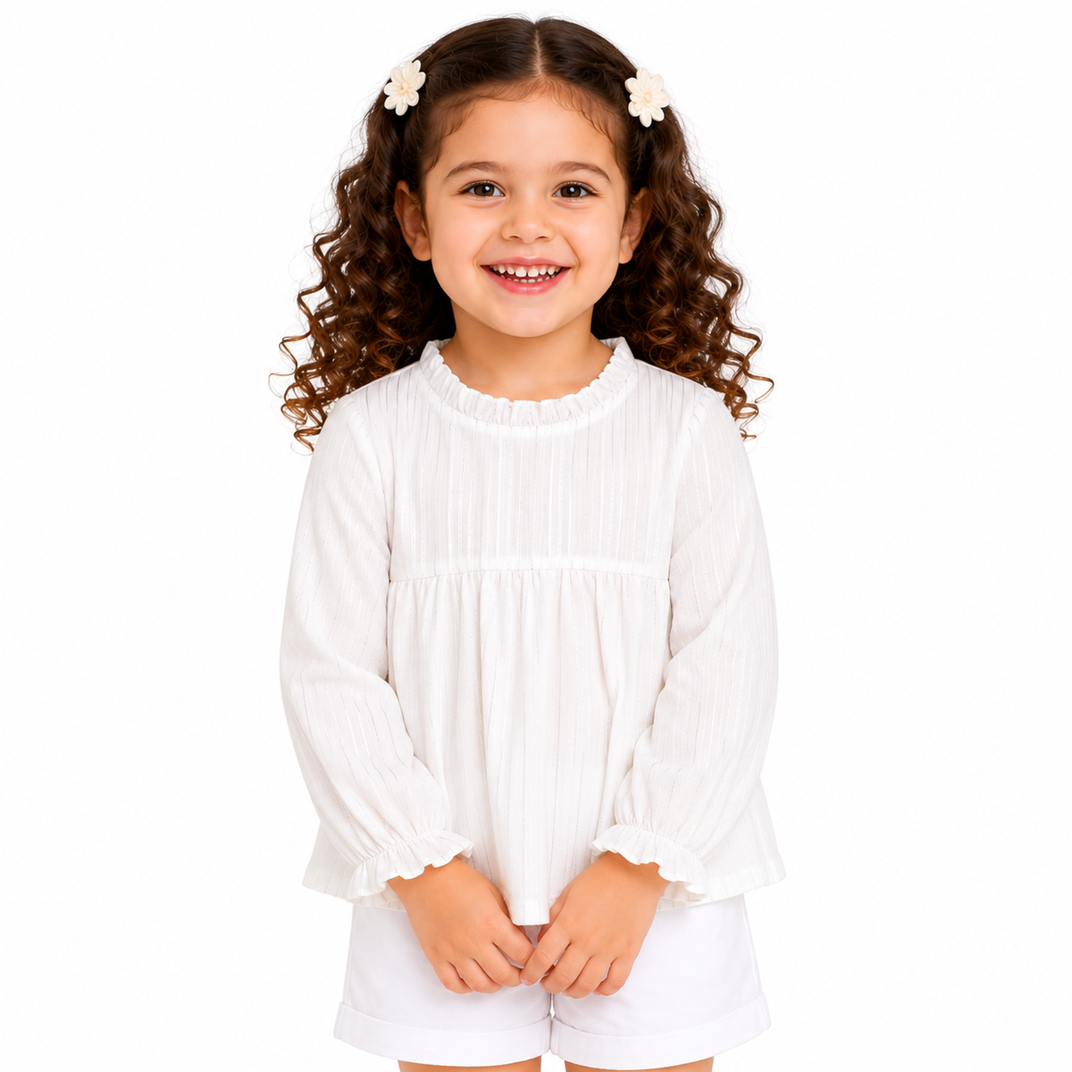 Girls White Cotton Woven Top Casual Wear