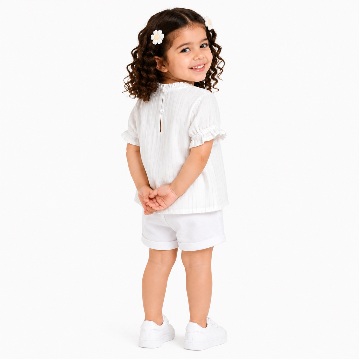 Girls White Cotton Woven Top Casual Wear
