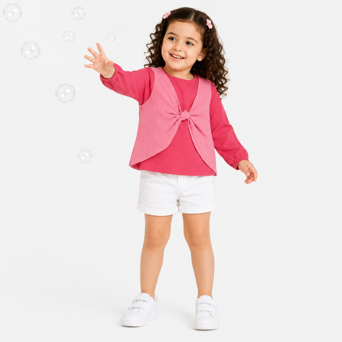 Girls Pink Cotton Woven Top Casual Wear