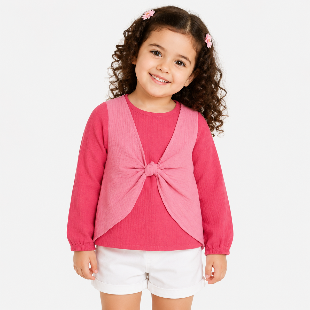 Girls Pink Cotton Woven Top Casual Wear