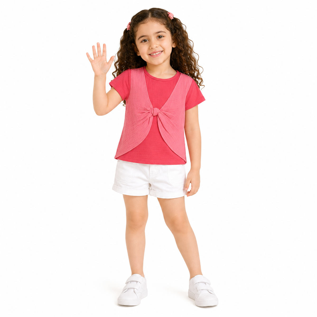 Girls Pink Cotton Woven Top Casual Wear
