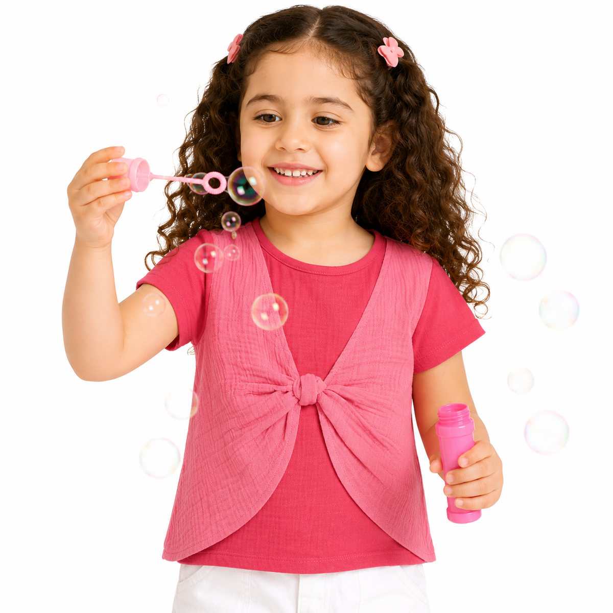 Girls Pink Cotton Woven Top Casual Wear