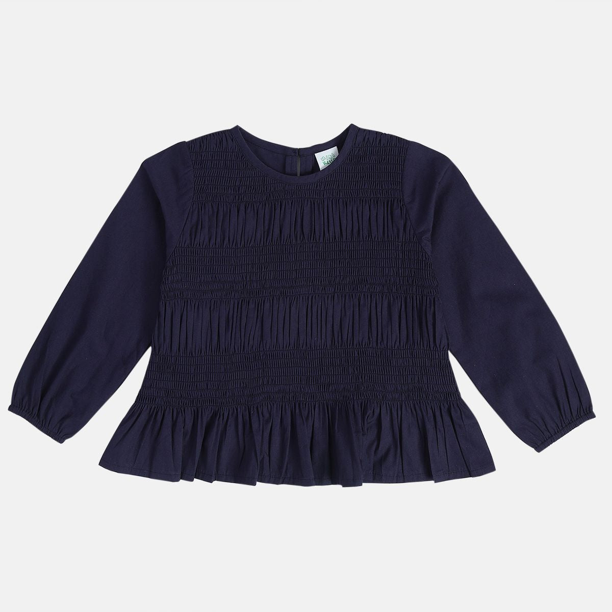 Girls Navy Blue Turtle Neck Woven Top