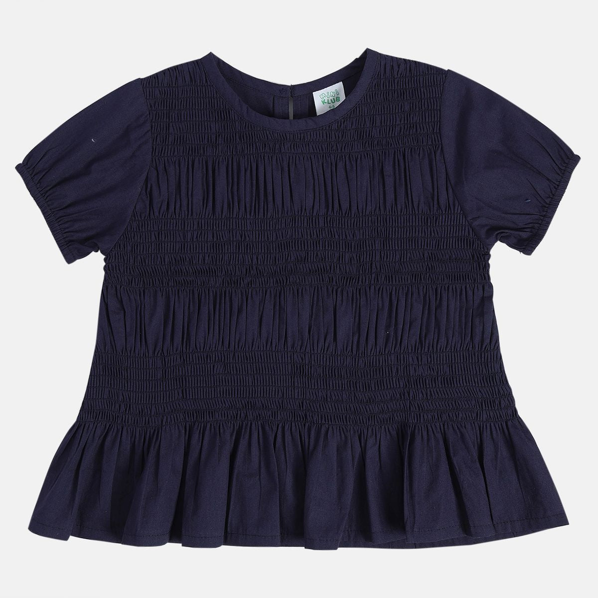 Girls Navy Blue Turtle Neck Woven Top