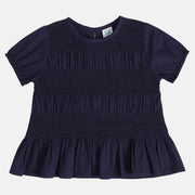 Girls Navy Blue Turtle Neck Woven Top