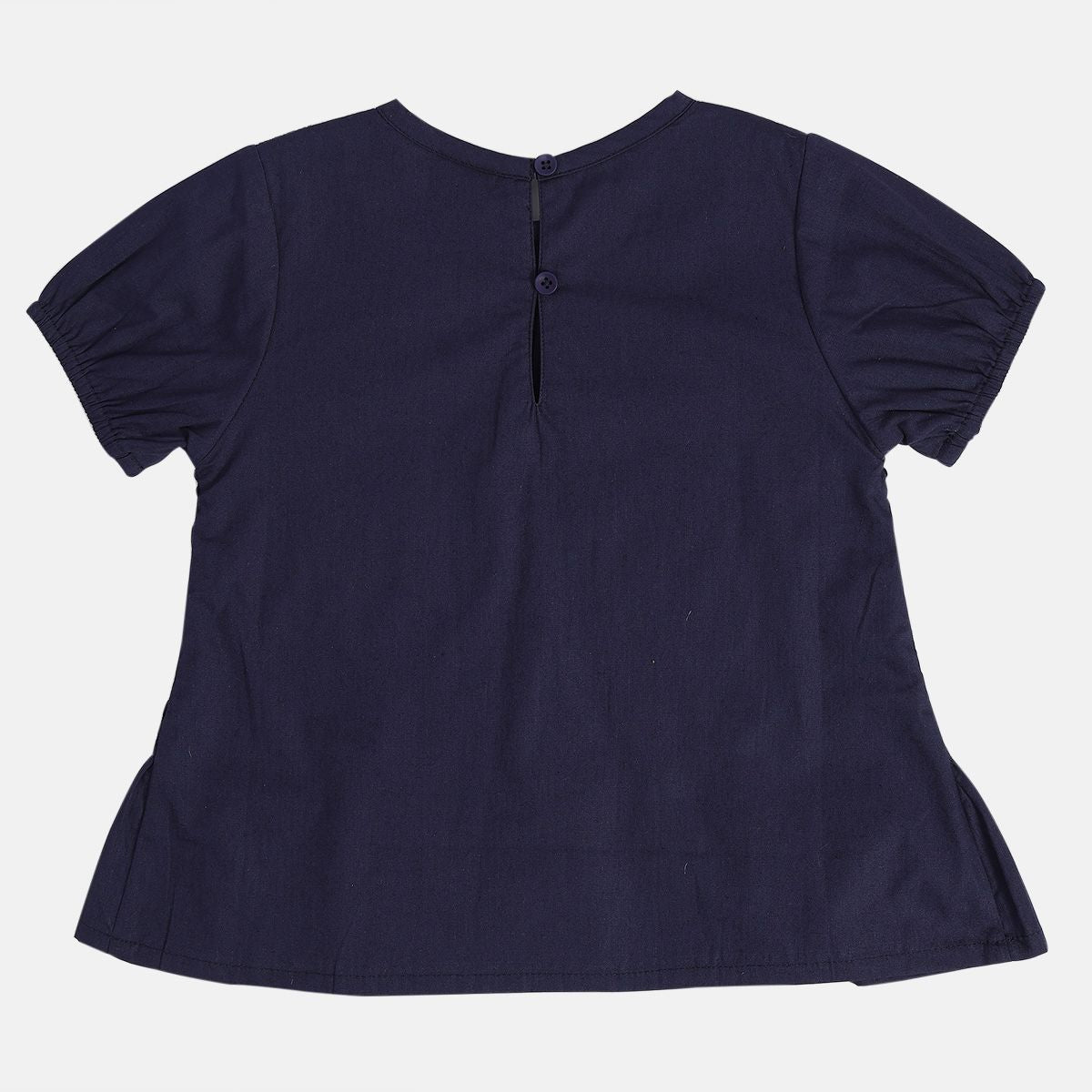 Girls Navy Blue Turtle Neck Woven Top