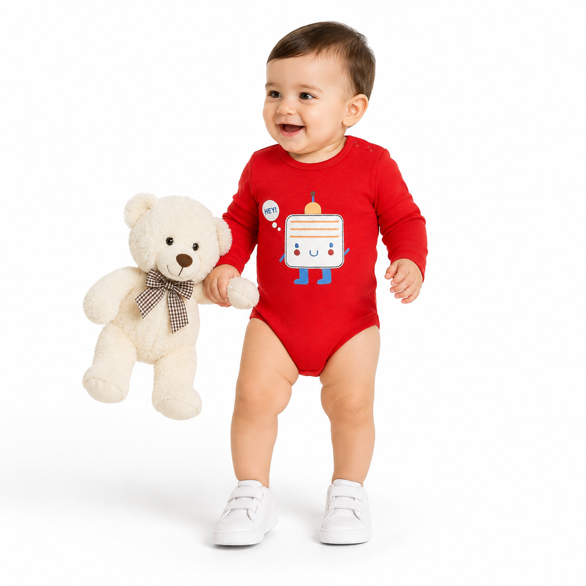 Baby Boys Red Cotton Robot Graphic Bodysuit Full Sleeves Regular Fit Everyday Wear