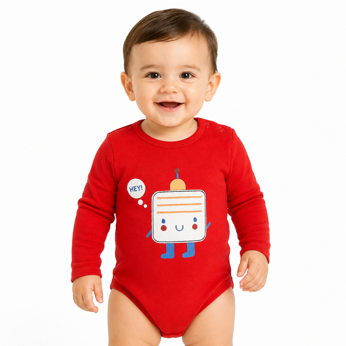Baby Boys Red Cotton Robot Graphic Bodysuit Full Sleeves Regular Fit Everyday Wear