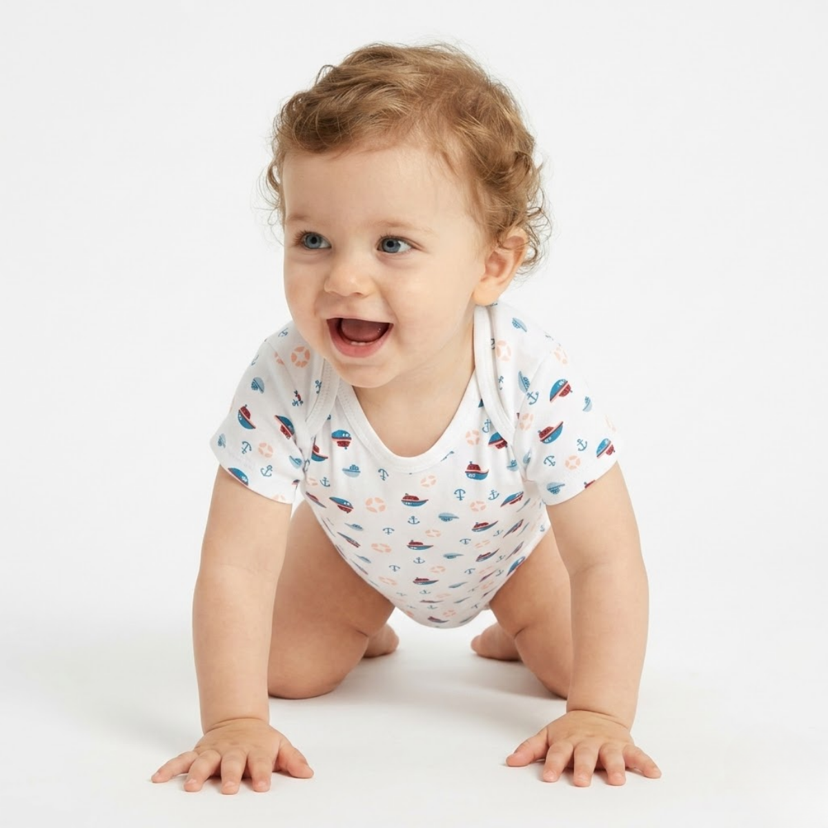 Baby Boys Pack Of 3 cotton printed Envelop Neck Body Suit - Peach & White