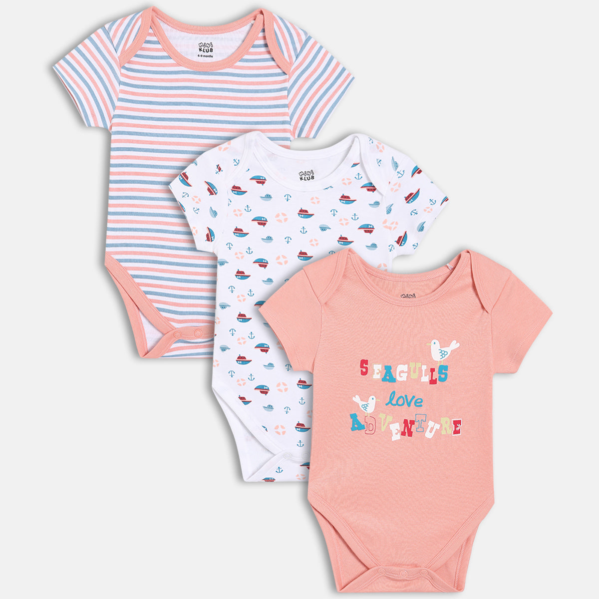 Boys Pack Of 3 Envelop Neck Short Sleeve Body Suit - Multi