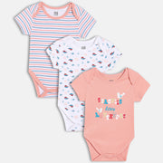 Boys Pack Of 3 Envelop Neck Short Sleeve Body Suit - Multi